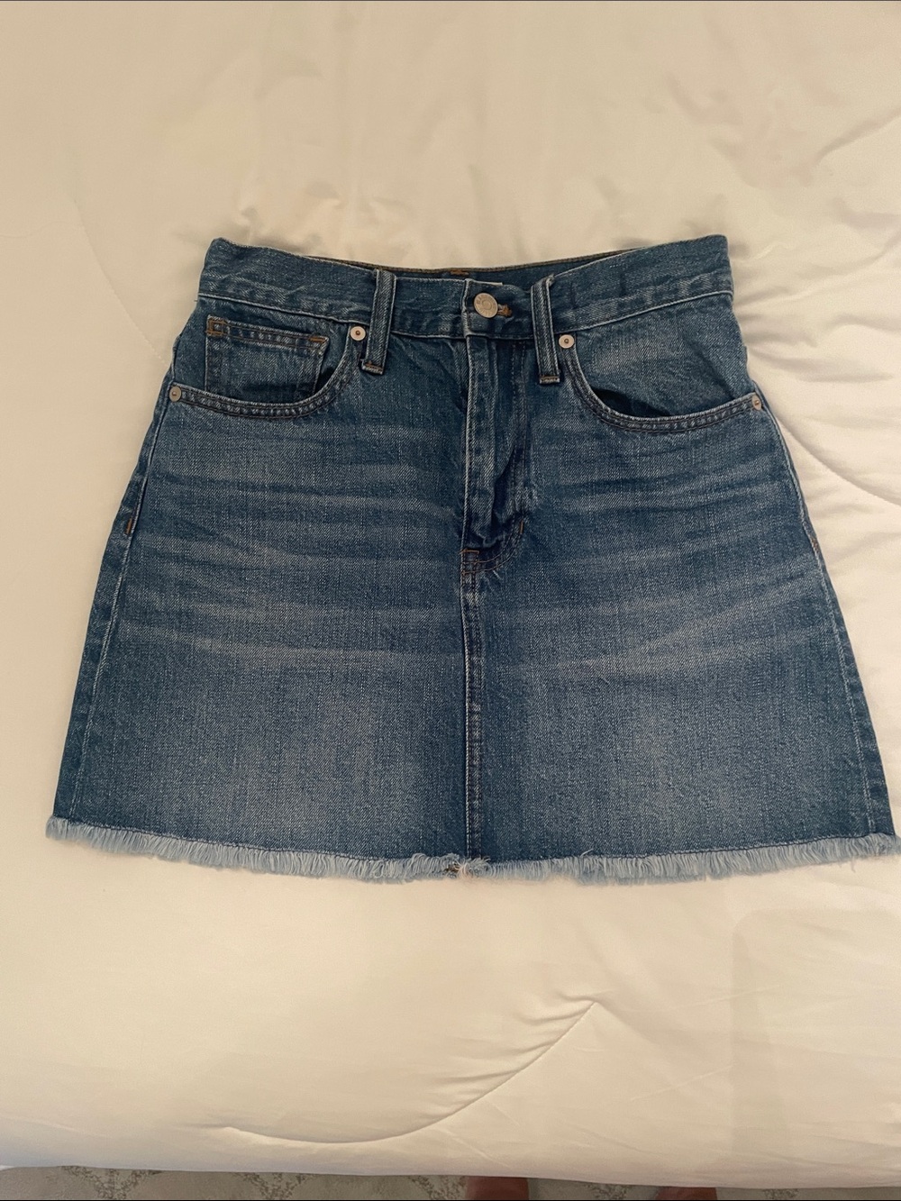 Madewell Indigo Denim Mini Skirt with Frayed Hem